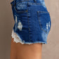 Women's Spliced Lace Distressed Denim Shorts