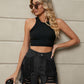 Women's Fringe Trim Distressed Denim Shorts with Pockets