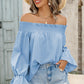 Women's Off-Shoulder Flare Sleeve Smocked Neck Blouse