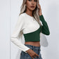 Women's Cropped Contrast Color Round Neck Short Sleeve Tee