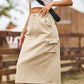 Women's Drawstring Waist Slit Denim Jean Skirt