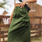 Women's Drawstring Waist Slit Denim Jean Skirt