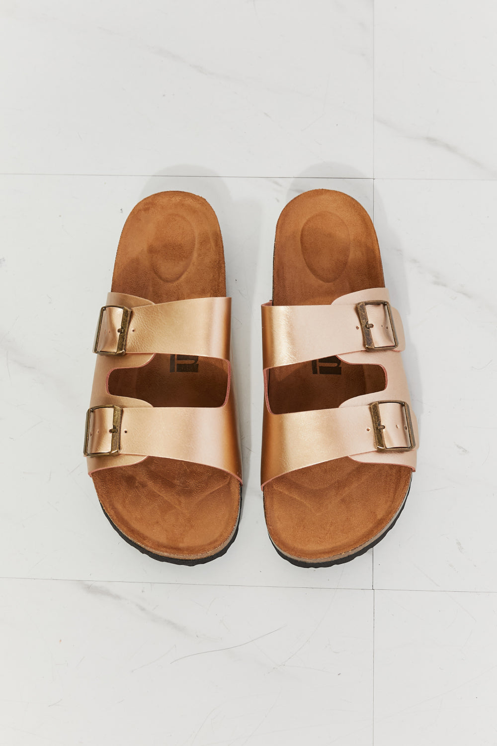 Women's MM Shoes Best Life Double-Banded Slide Sandal in Gold