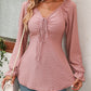 Women's Tie Front V-Neck Puff Sleeve Blouse