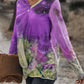 Women's Twisted Multicolor V-Neck Long Sleeve Tee
