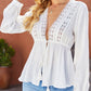 Women's Spliced Lace Plunge Tie Front Blouse