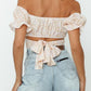 Women's Flower Print Ruffle Trim Off-Shoulder Back Tie Blouse