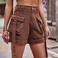 Women's High Waist Denim Jean Cargo Shorts