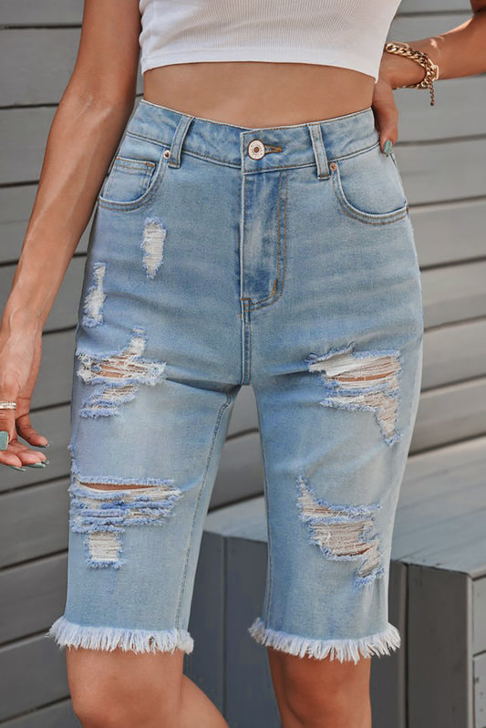 Women's Distressed Raw Hem Denim Bermuda Shorts (XL Sold Out)