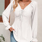 Women's Tie Front V-Neck Puff Sleeve Blouse