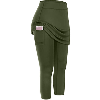 Women Skirted Leggings with Cell Pocket Yoga Fitness Workout Sports