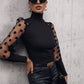 Women's Buttoned Lantern Sleeve Turtle Neck Blouse