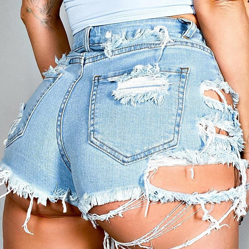 Women's Asymmetrical Distressed Denim Shorts