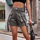 Women's High Waist Denim Jean Cargo Shorts
