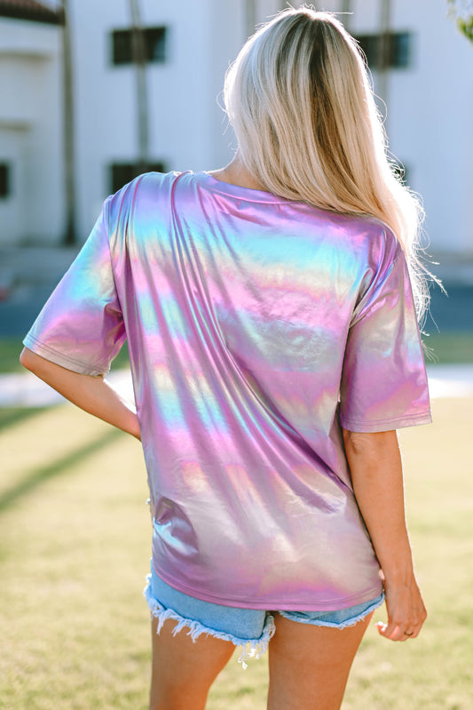 Women's STAY WILD Round Neck Short Sleeve Holographic Tee