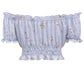 Women's Cropped Off-Shoulder Frill Trim Smocked Blouse