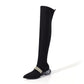 Women's Suede Leather Velvet Pointed Toe Crystal Chunky Heel Boots