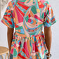Women's Printed Tie Neck Short Sleeve Blouse