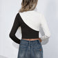 Women's Cropped Contrast Color Round Neck Short Sleeve Tee