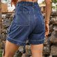 Women's High Waist Denim Jean Cargo Shorts